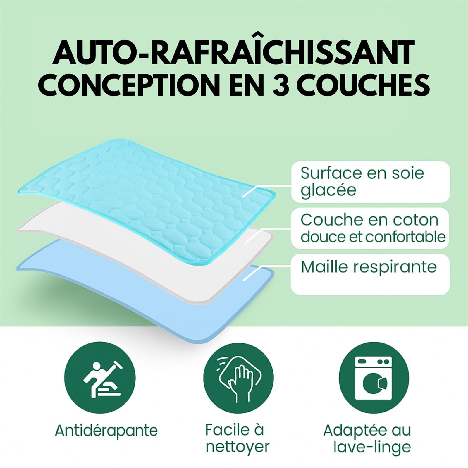 ChiKitur Tapis Refroidissant pour Chat Lavable et Respirant