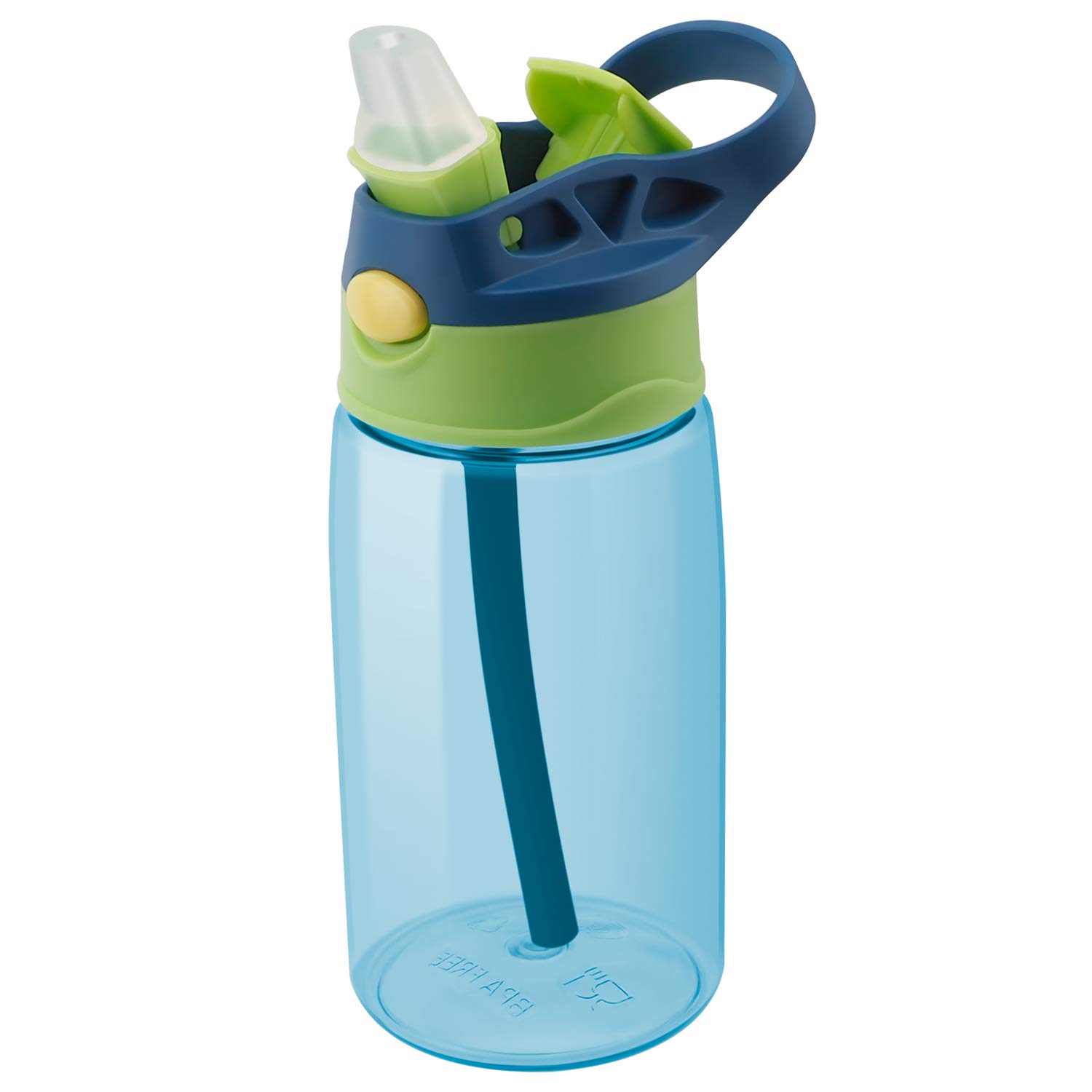 Superpop childrens kids water bottle, drinks bottle with straw, BPA-free, leak-proof, ideal for kindergarten, school, sports, work, travel 480 ml, Blue, Red
