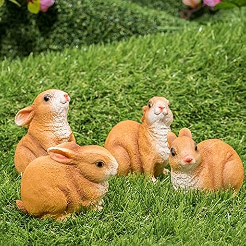 Pelle & Sol Set of 4 Bunny Rabbits - Garden Animal Outdoor Ornaments Decor Statue - Made form PolyResin Cover