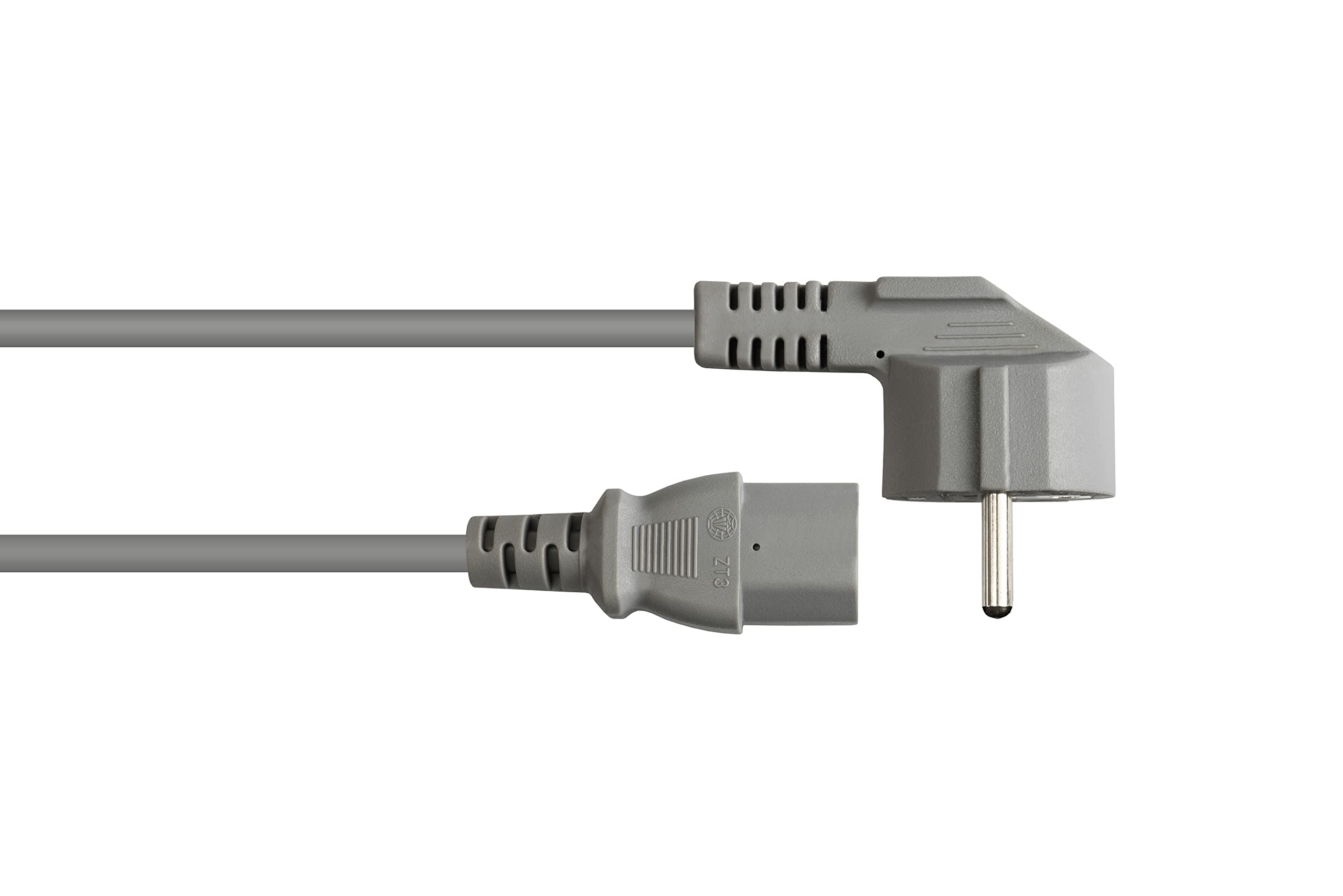 Good Connections p0130 de gr030 Cable de alimentación, 3 m, protección de Contacto de Conector Tipo E + F (CEE 7/7, acodado) a C13 (Recto), Cable de conexión de Dispositivos fría, 1,00 mm² Gris