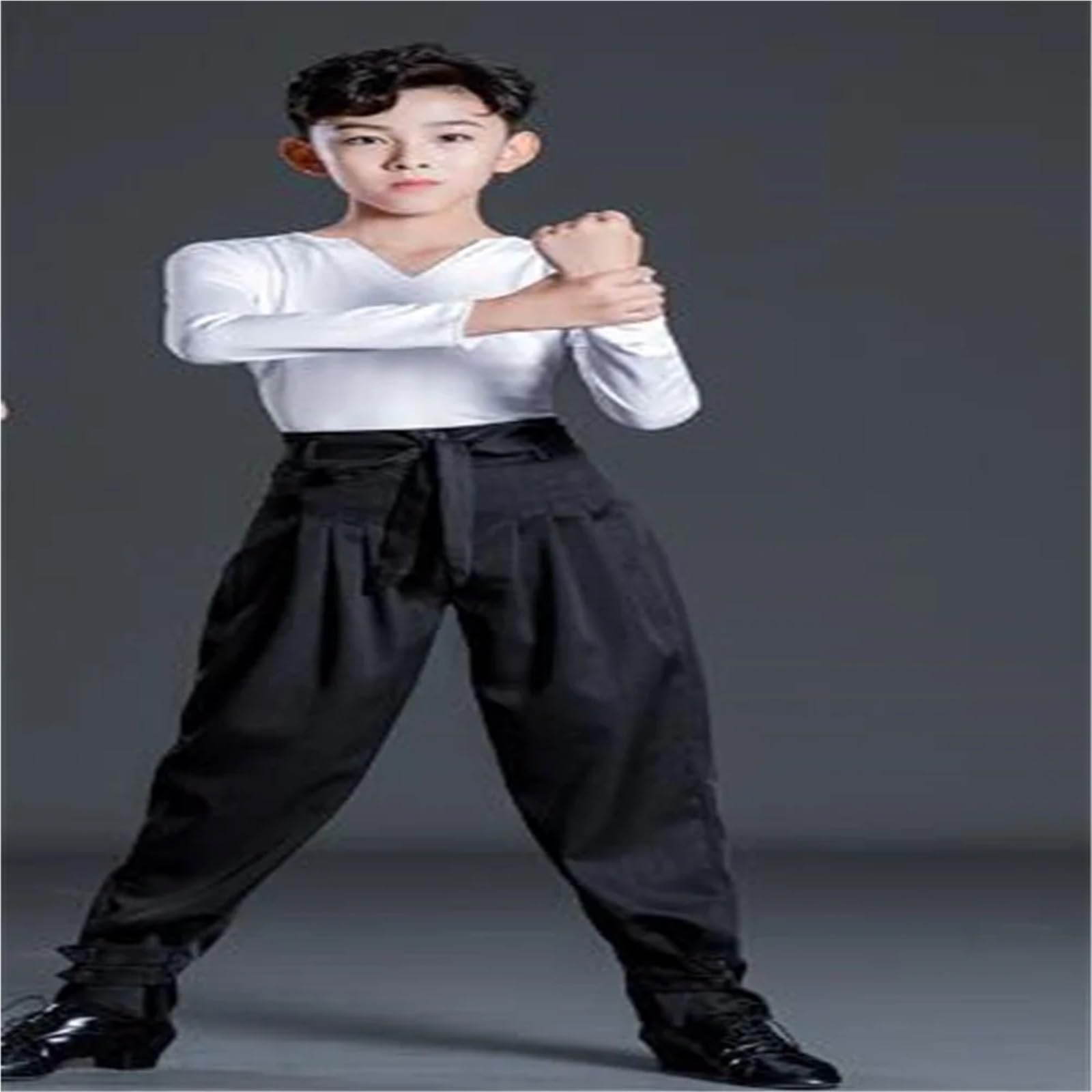 Pantalones de baile latino a rayas for niño, negros, con cordones, for chachachá, rumba y samba Para Presentaciones y Práctica de Baile