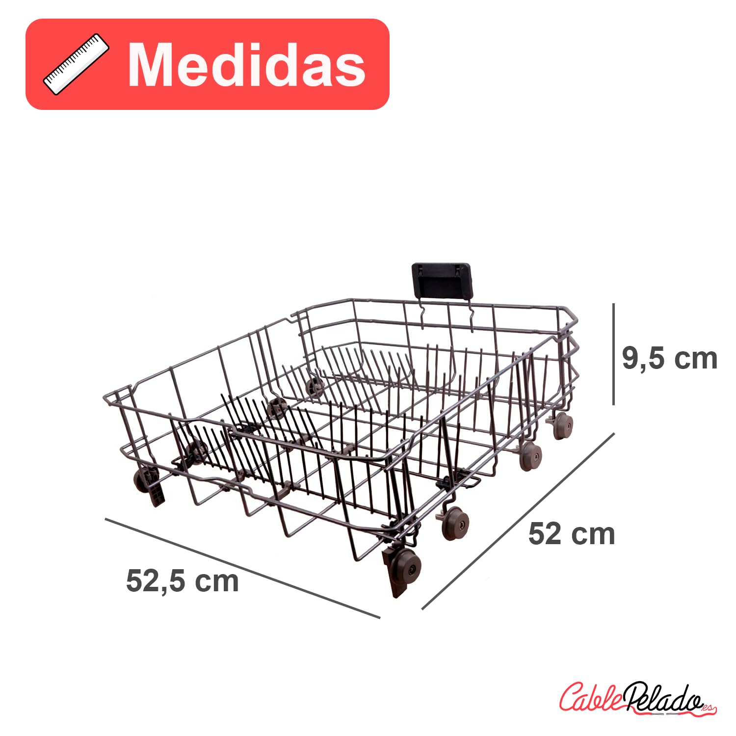 CABLEPELADO Cesta inferior para lavavajillas Beko 1766810083, Cesto lavavajilla Beko, Cesto Beko vajilla, Medidas 51,5 cm fondo x 52.5 cm ancho x 17 cm alto, sin tope de freno