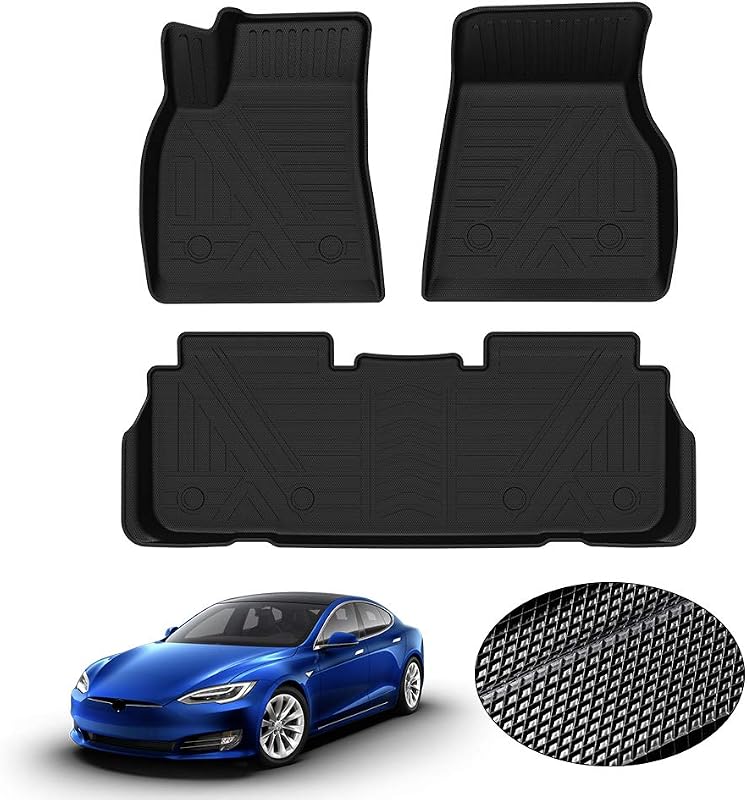 Tapetes automotivos em TPE KUST para Tesla Model S 2012–2020, pretos, com bordas elevadas
