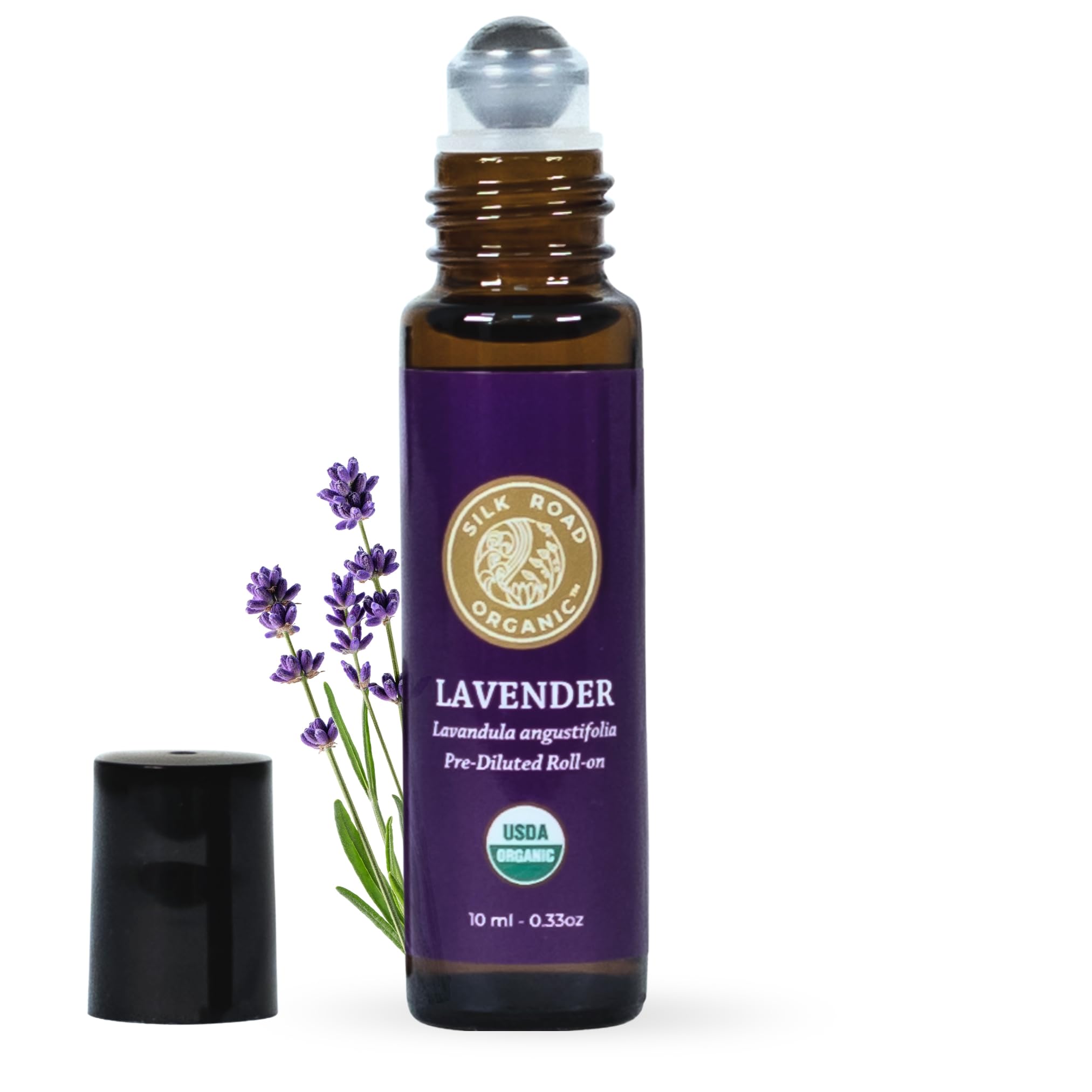 Silk Road Organic Lavender Essential Oil Roll On, USDA Certified, Calming, Relaxation & Sleep - 10 ml Aromatherapy Roller