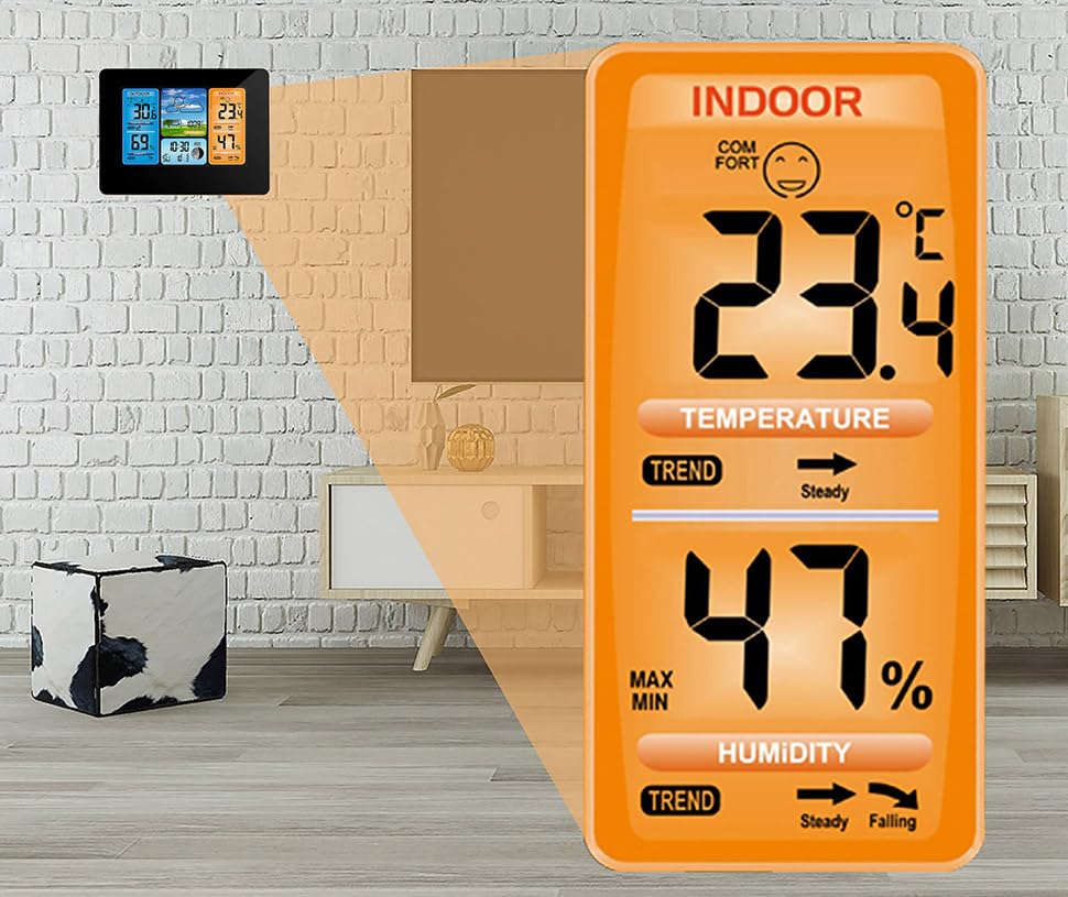 0380 Weather Station Indoor Outdoor Thermometer Wireless Color Display Temperature Humidity Weather Forecast Atomic Clock(0380)