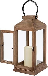 Hobby Lobby Wood Lantern with Glass Panels, 15.25H x 5.66W inches, Moder...