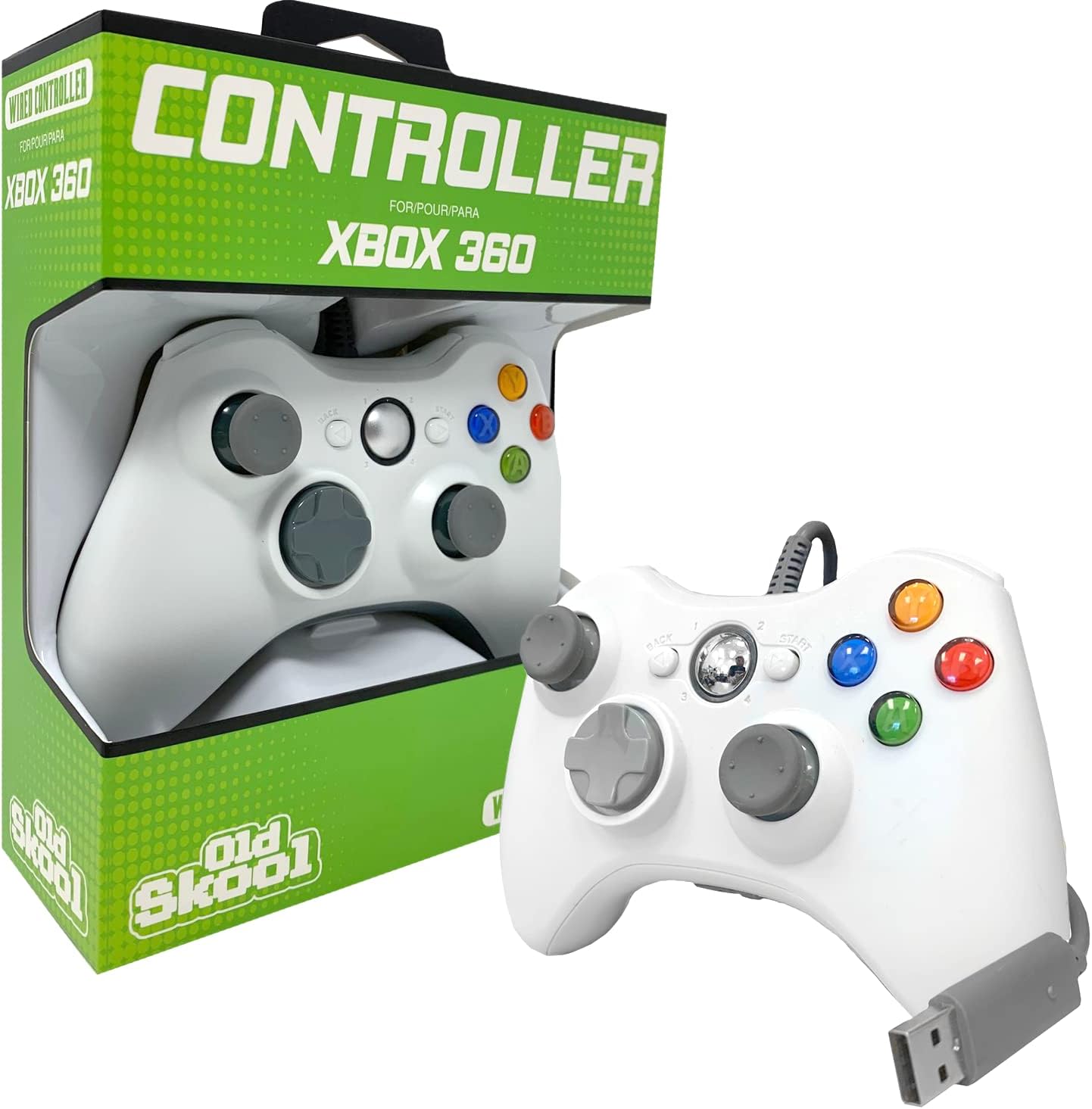 Old Skool Wired USB Controller for PC & Xbox 360 White