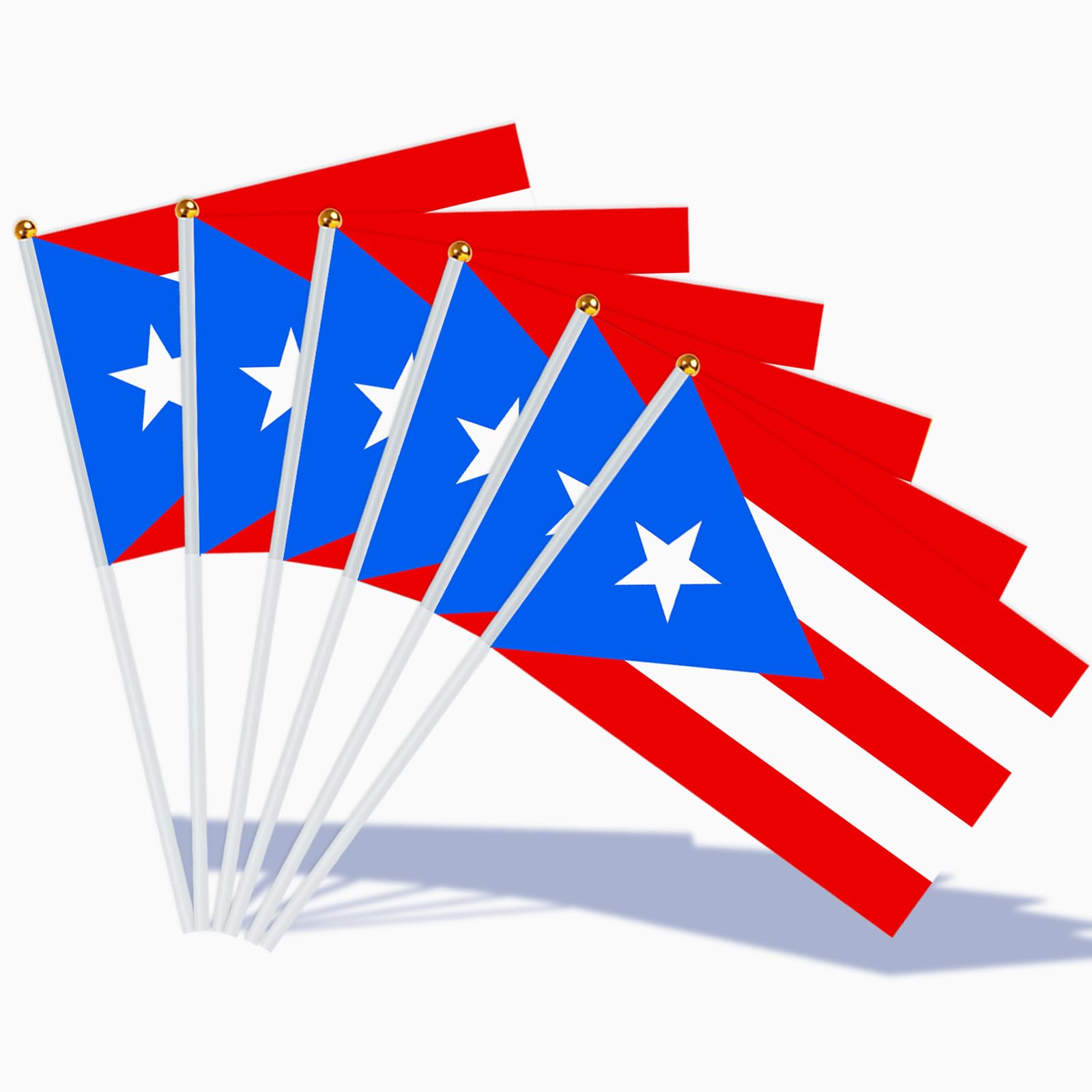 AhfuLife National Small Flags on Sticks for Party Decorations, Hand Held Double Sided National Mini Flags with White Pole for World Cup Football Garden Decorations (Puerto, 21 x 14 cm - 15 Pcs) โ image 1