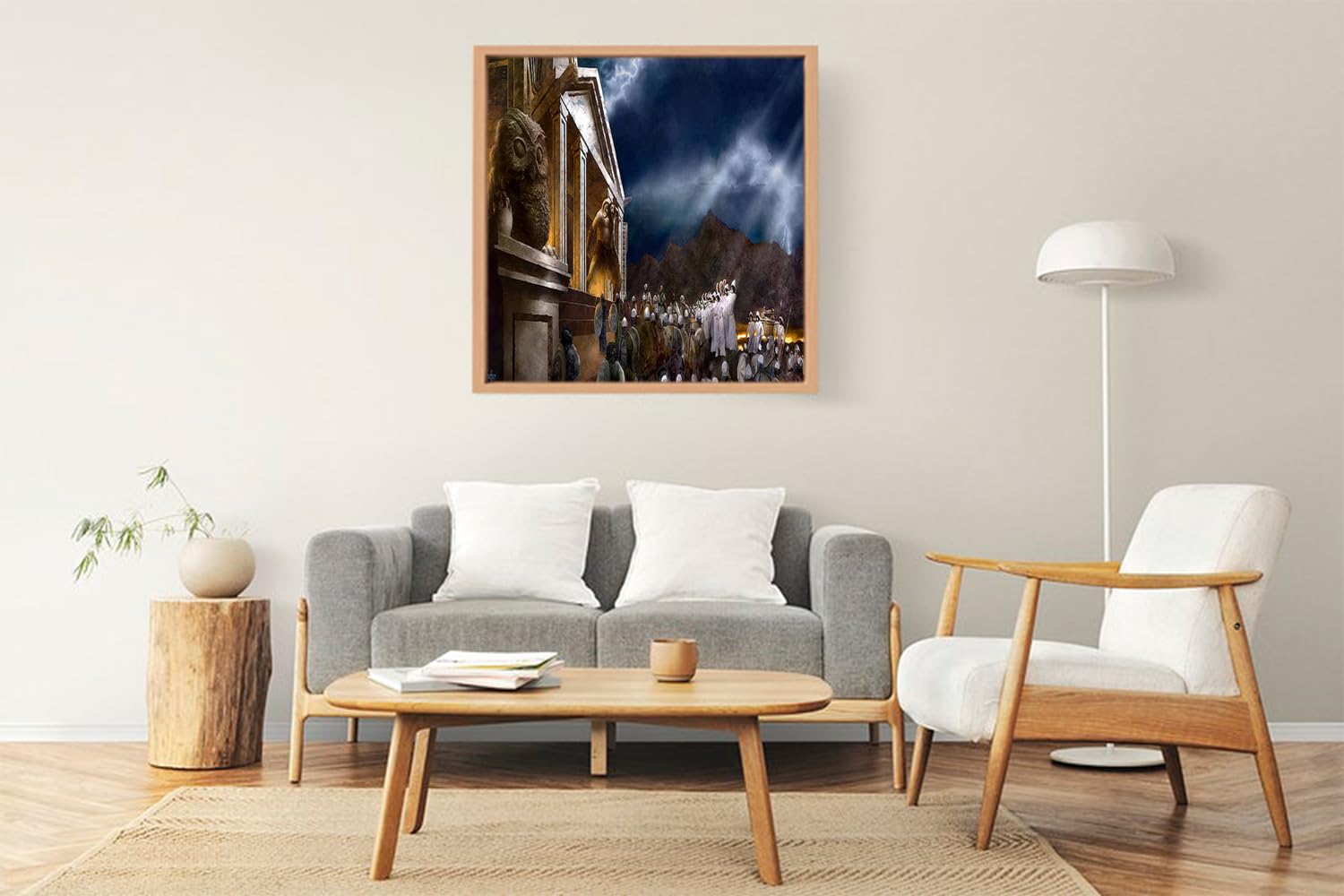 VERRE ART Printed Framed Canvas Painting for Home Decor Office Wall Studio Wall Living Room Decoration (22x22inch Wooden Floater) - The Destruction Of Bashan