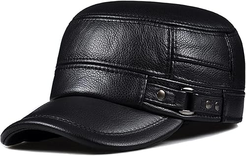 Miniatura 1 de Orejeras masculinas de cuero genuino sombreros planos del ejército para los hombres cabeza de oreja de invierno cálido ocio pesca gorras de béisbol,