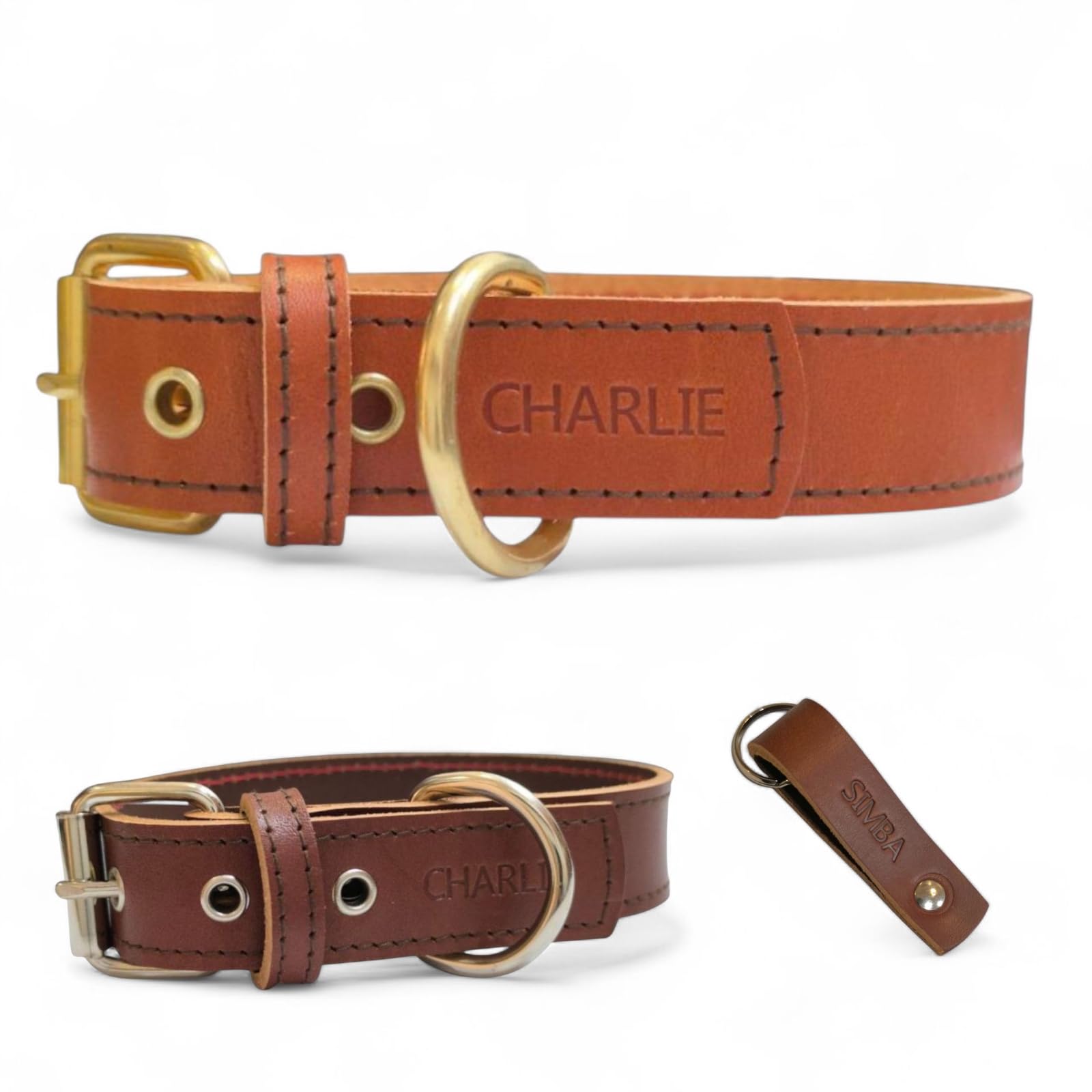 Collar de Cuero con curtición Vegetal para Perro, Personalizado con Nombre Grabado a Fuego · Hebillas Resistentes · Artesanía Exclusiva y Resistente (Avellana, L: Rango de Cuello 41–51 cm)