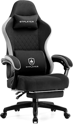 GTPLAYER Gaming Chair, Computer Office Chair with Pocket Spring Cushion, Linkage Armrests and Footrest, High Back Ergonomic Computer Chair with Lumbar Support Task Chair with Footrest(Black)