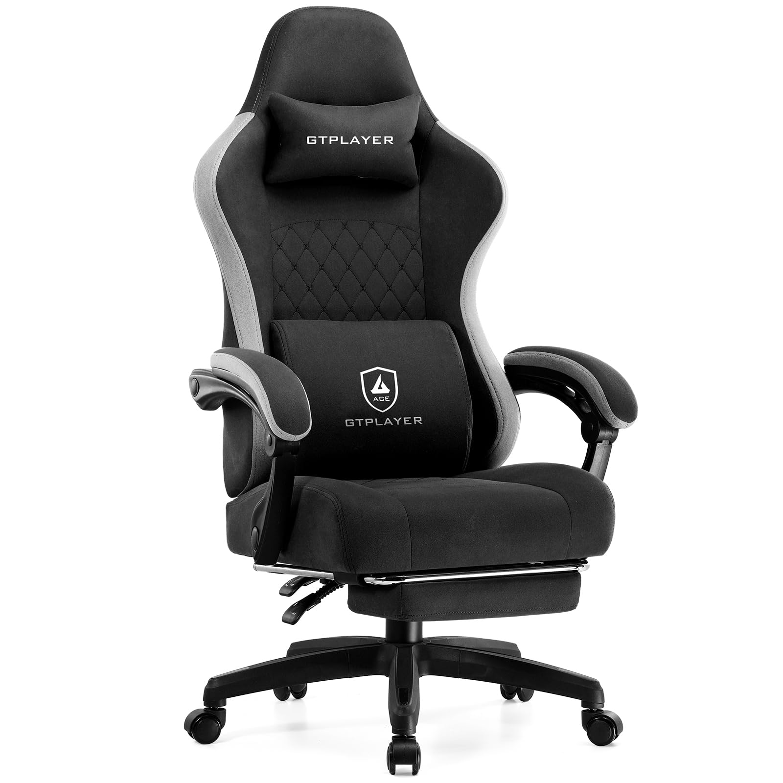 Office Chair, Gaming Computer Desk Fabric Chair with Footrest, High Back Ergonomic Office Chair with Pocket Spring Lumbar Support and Linkage Armrests Adjustable Height Swivel for Home Task