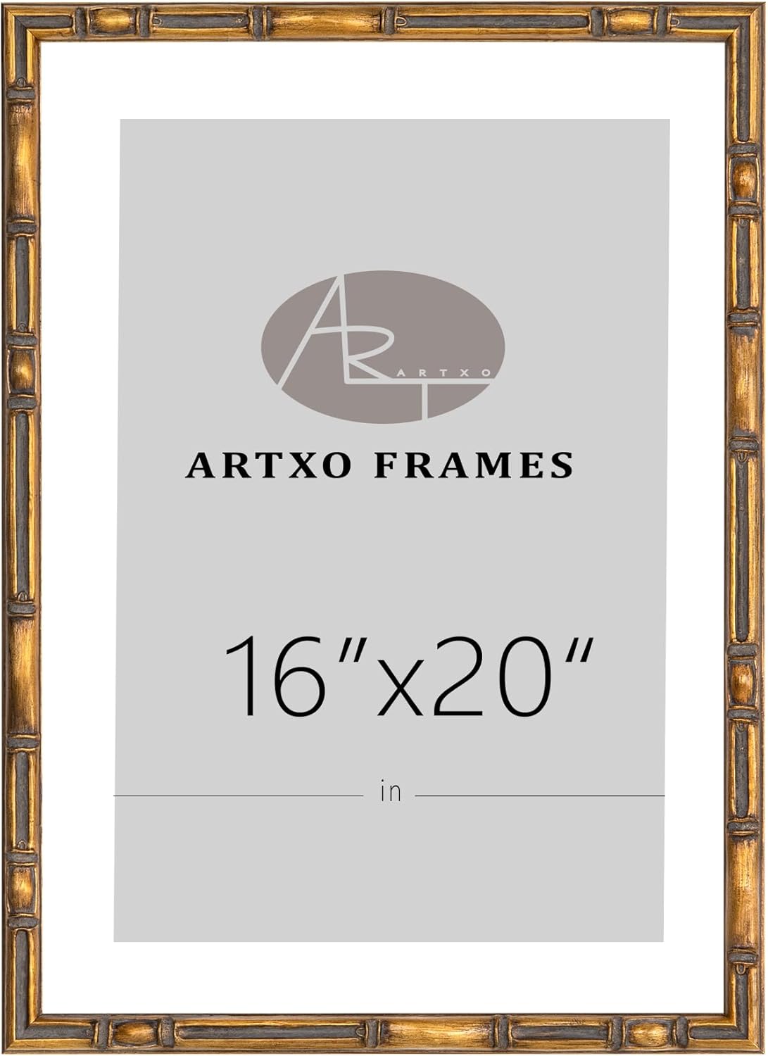 ArtXO 16"x20" Picture Frame Wooden, Display Pictures 11"x14" with Mat or 16"x20" Without Mat, Gold Bamboo Poster Frames,Hanging Photo Frame Wall 16"x20" Gold03(wide:17.5mm)