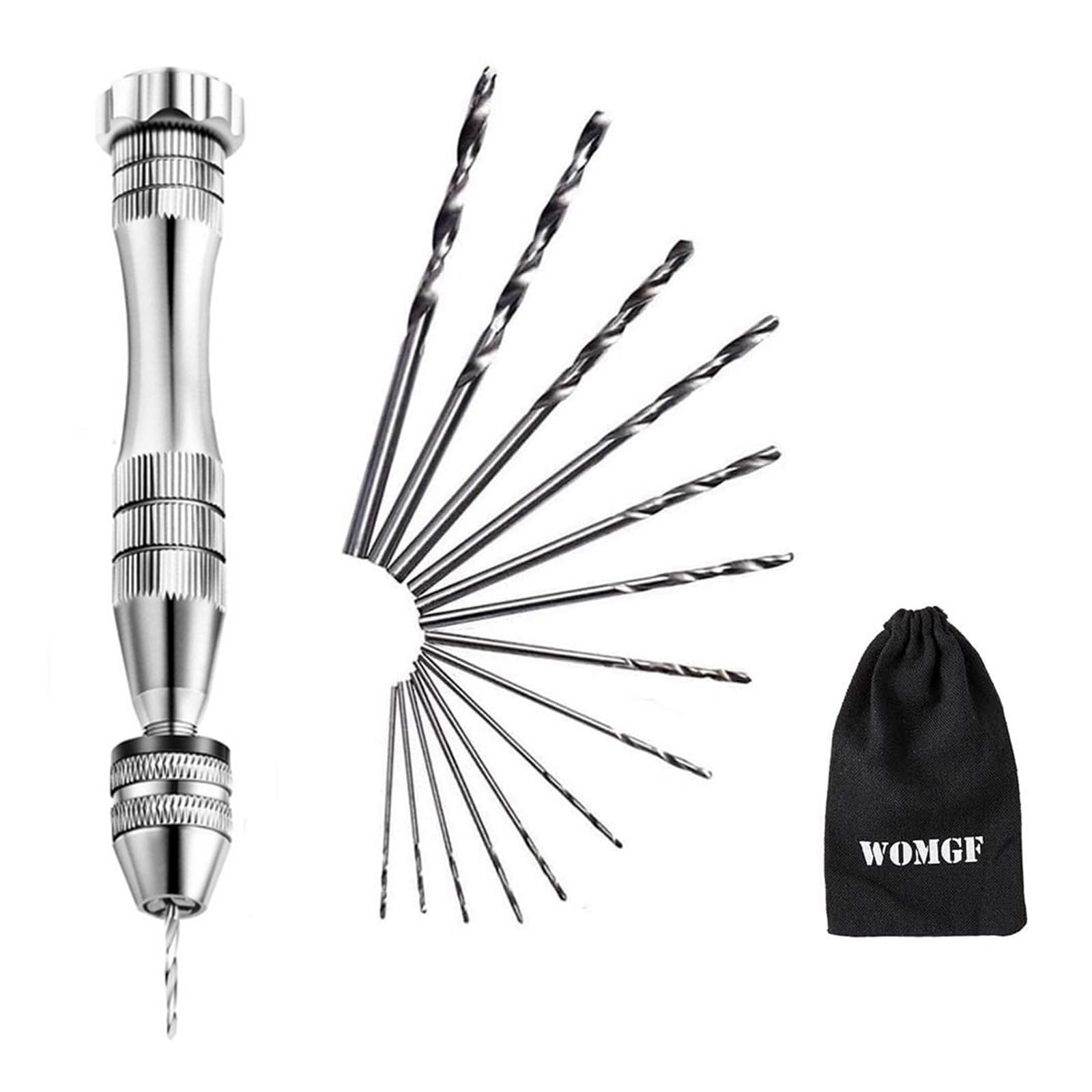 12cm Trapano Mano con 14 Pezzi Mini Twist Bits 0.5mm-3mm Argento Grande Trapani a Mano per Modellismo