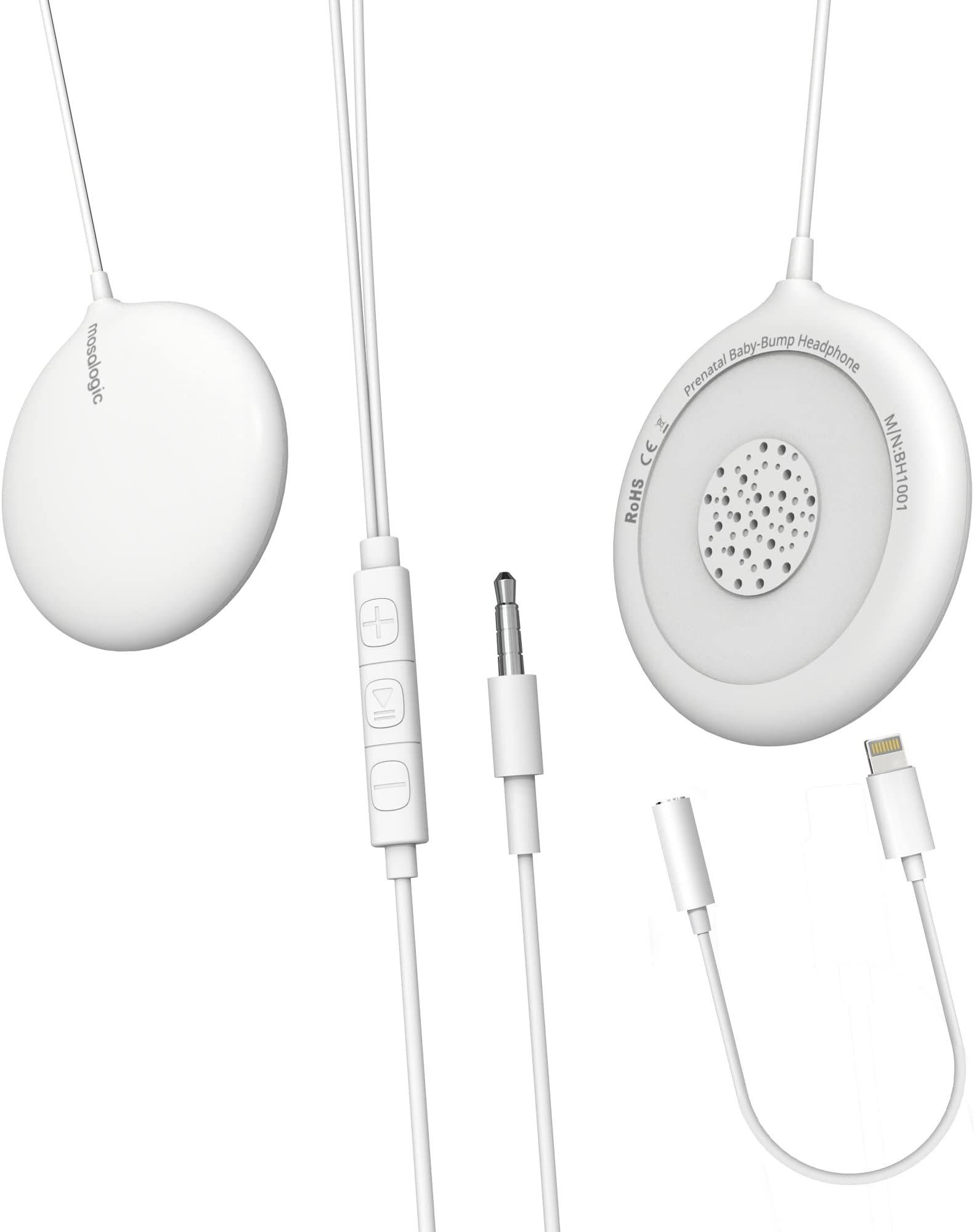 Mosalogic Baby Bump Headphones Pregnancy Belly Speaker with LN Adapter and FDA-Cleared Safe Adhesives, Plays Music to Baby Inside The Womb, Pregnancy Baby Shower Gifts