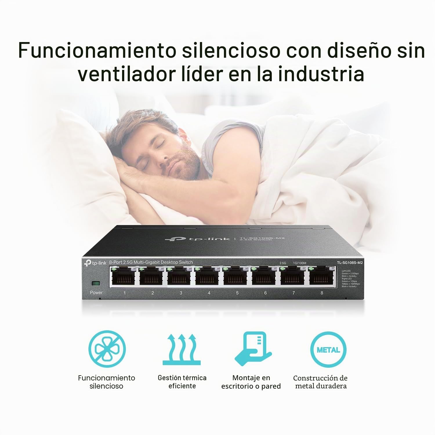 TP-Link TL-SG108S-M2 | Conmutador de Red no administrado de 8 Puertos 2.5G Multi-Gigabit, Divisor Ethernet | Ancho de Banda 2.5G | Plug & Play | Montaje en computadora/Pared | Diseño de Metal sin
