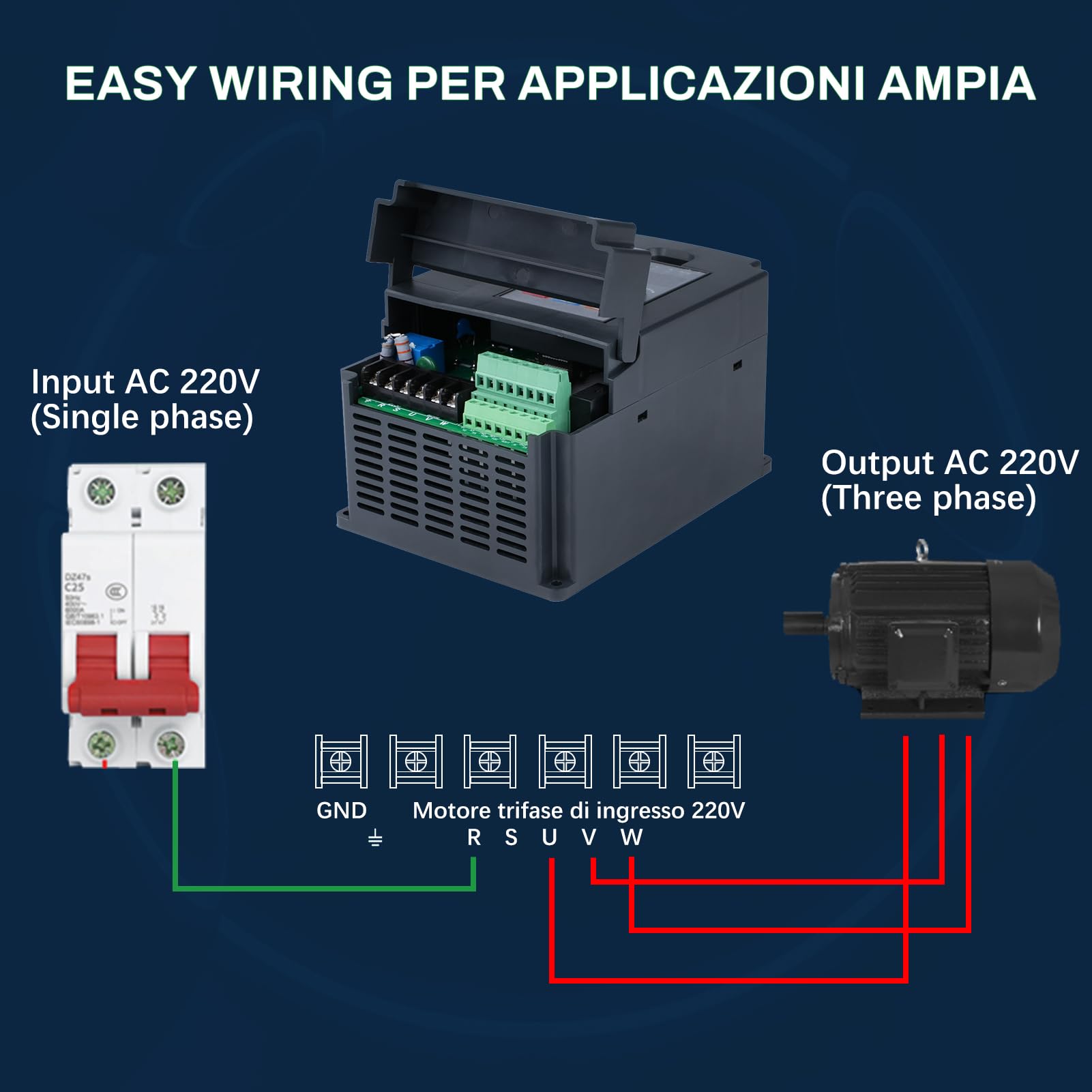 2.2kw Convertitore di frequenza 220V ingresso monofase 220V uscita trifase 220V 2.2kw Variatore di frequenza CNC Inverter di frequenza rimovibile modello 207VEE (con cavo di prolunga da 1m)