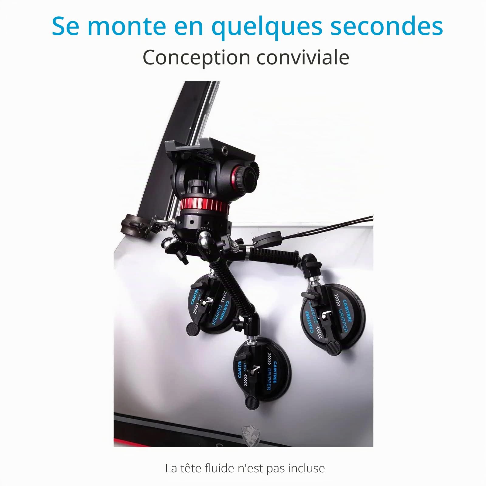 Camtree G-51 :Support à Ventouse pour caméra avec Verrouillage Rapide, 20kg | 3 ventouses industrielles pour surfaces planes ou courbes ;rotule réglable sans outil ;câbles de sécurité inclus