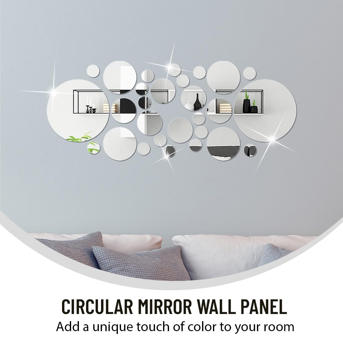 JEYORZY Lot de 32 miroirs autocollants muraux en acrylique ronds et flexibles pour salon, chambre à coucher
