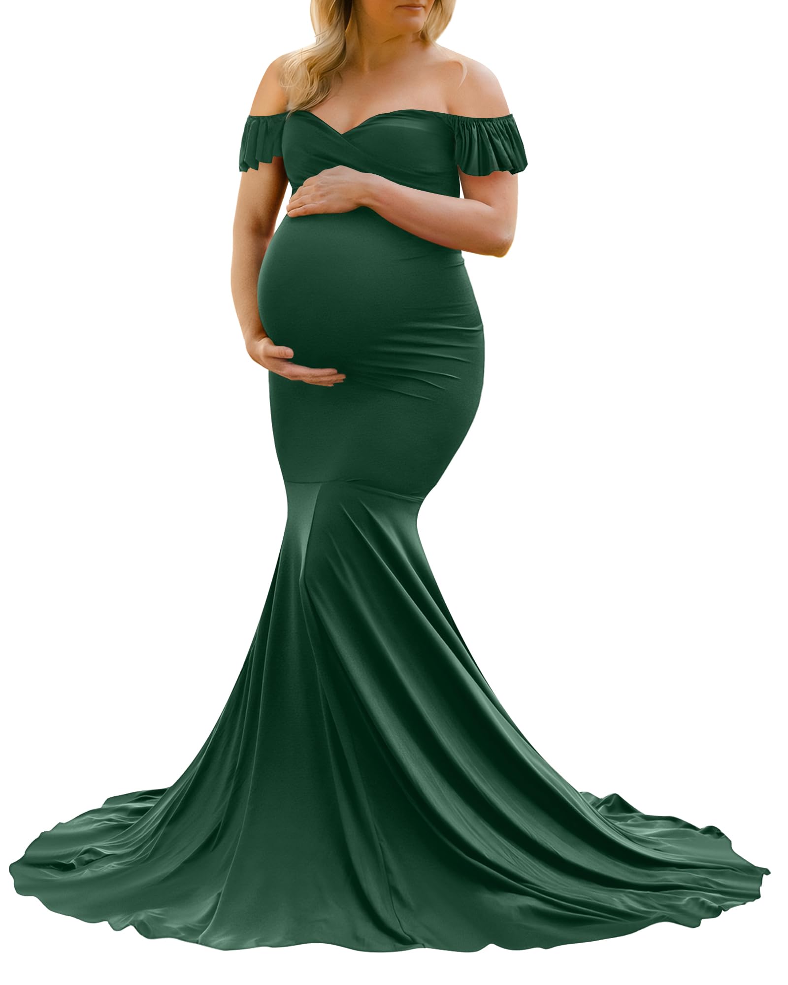 Maternity Maxi Dress Ruffle Off Shoulder Maternity Dress AYMENII