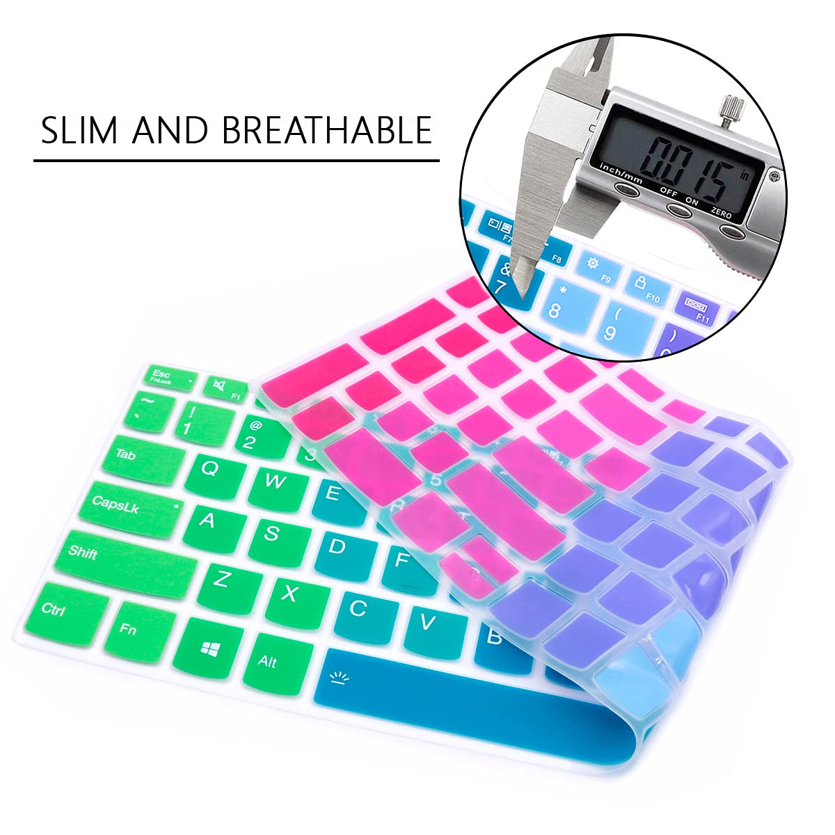 Keyboard Cover for Lenovo Yoga 7i 15.6" 16", IdeaPad 3/3i 15.6 17.3, 5/5i 15.6 17.3/Flex 5/Flex 5 15.6, Yoga Slim 7 15, Slim 7 15.6, ThinkBook 15/15P G2 G3 G4 (Rainbow)