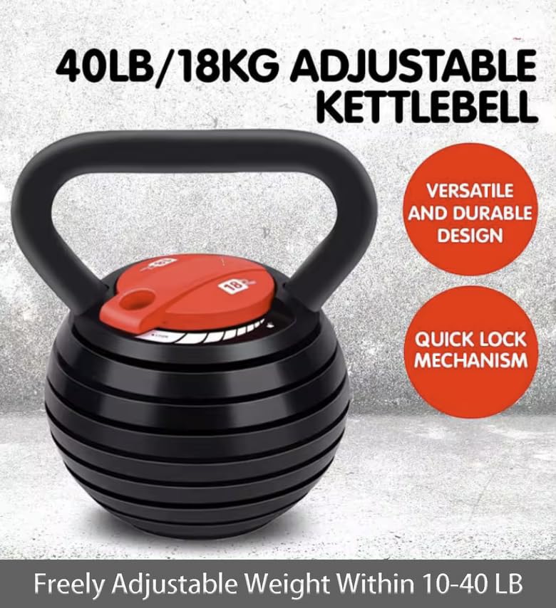 Rock Solid Fitness - The Boulder Adjustable Kettlebell - 40lbs Adjustable Kettlebell, Solid Cast Iron Kettlebell, Strength Training Kettlebells for Full Body Workout, Weightlifting, Conditioning, Strength & Core Training - Black/Orange - Image 3