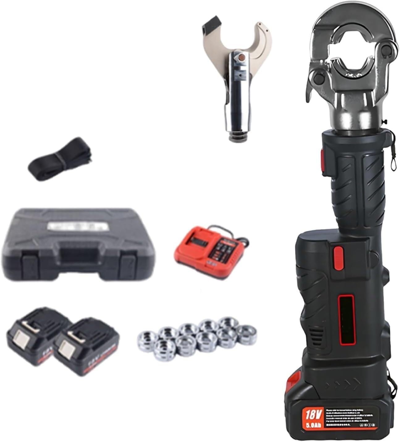 Xyfgodem One Colour Electric Crimping Tool With 18V And 2X 5Ah Battery, Copper Pipe Press, 11 Flasks, Includes Cutting Pliers (With Pliers)