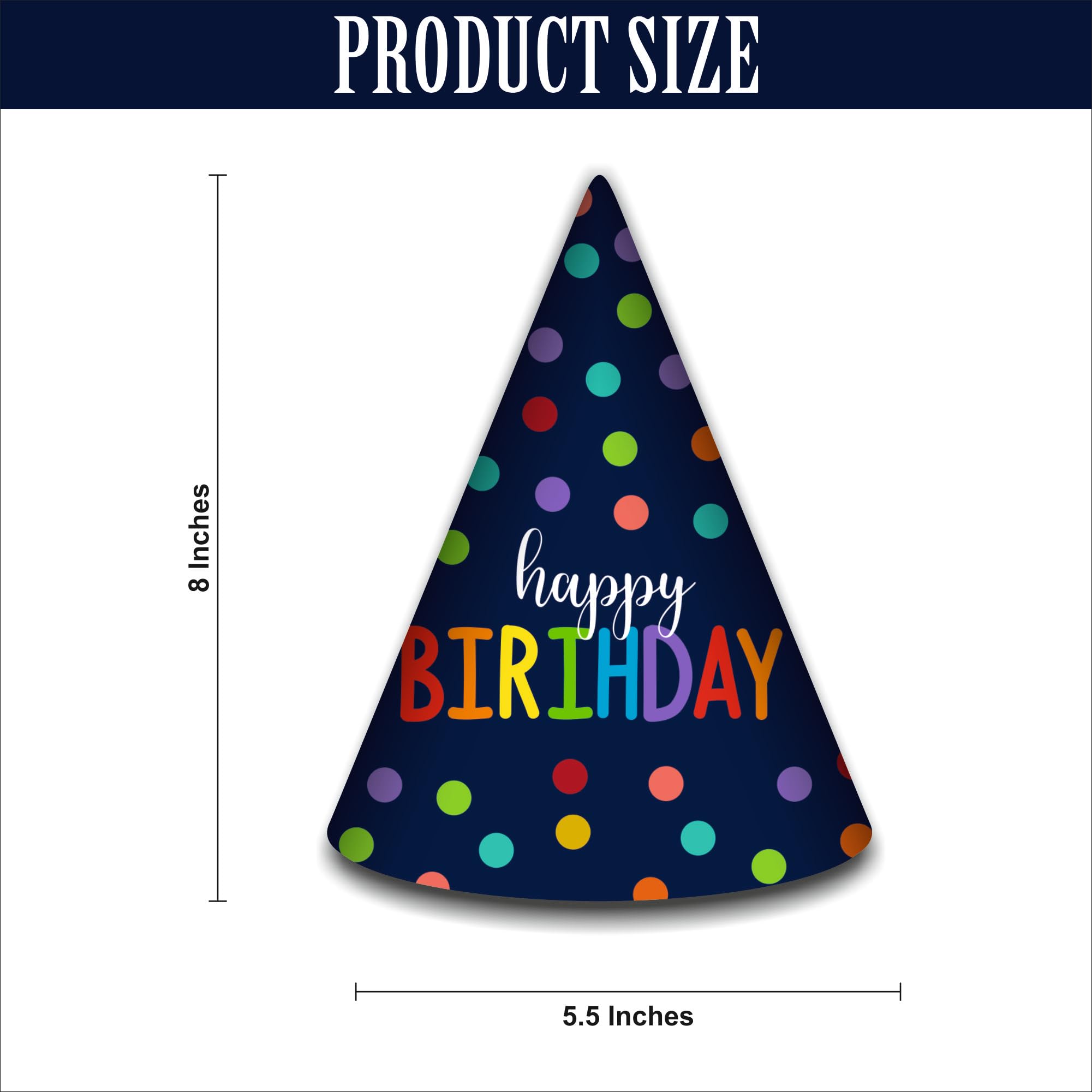 Party Baazaar Navy Blue Polka Dot Birthday Caps | Fun Party Hats for Kids & Adults | Blue & White Polka Dot Party Hats (Pack of 10) 3