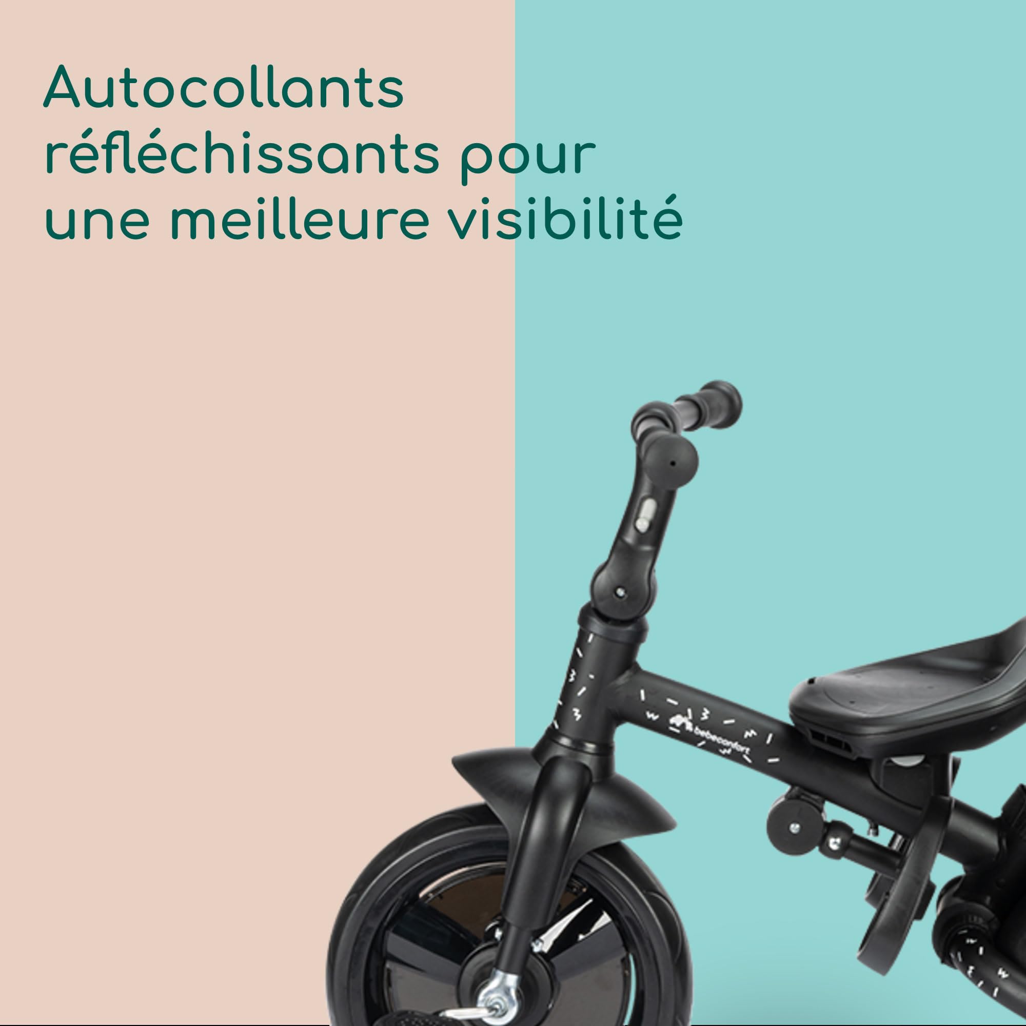Bebeconfort Windy, Tricycle bébé évolutif avec poignée parent, 10 mois-4 ans, 0-25 kg, Taille réglable, Siège confortable et réversible, Capote de protection, Pliage compact, Vélo bébé, Tinted Grey