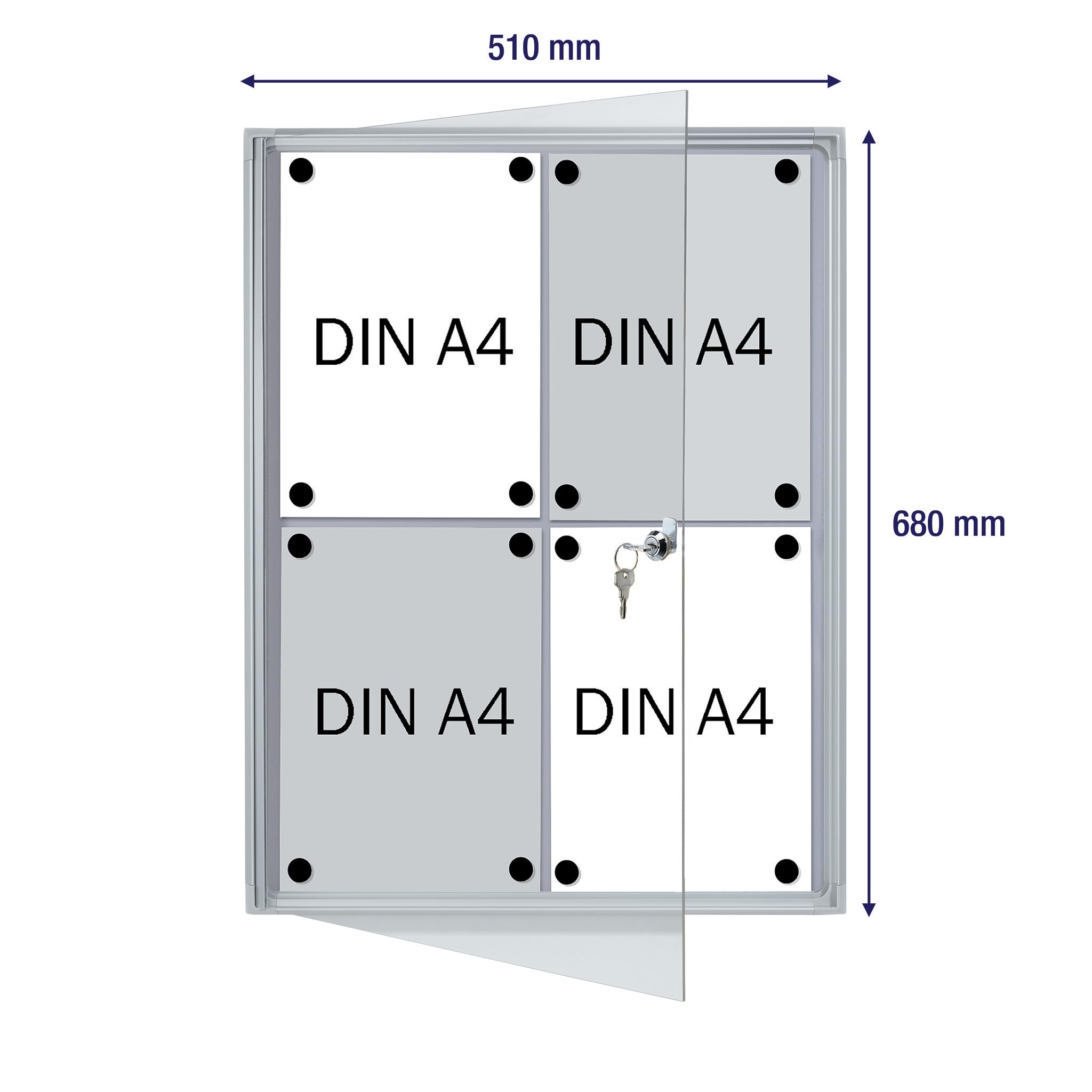 FRANKEN Schaukasten X-tra!Line für den Innenbereich, Klapptür, 4x A4, 51 x 68 x 3 cm, weiß, magnetisch, mit Aluminiumrahmen zur Wandmontage, FSA4
