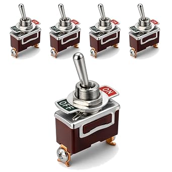 MGI SpeedWare One-Side Momentary Metal Toggle Switch | 20 Amp at 12VDC 125VAC | ON/Off, 5-Pack