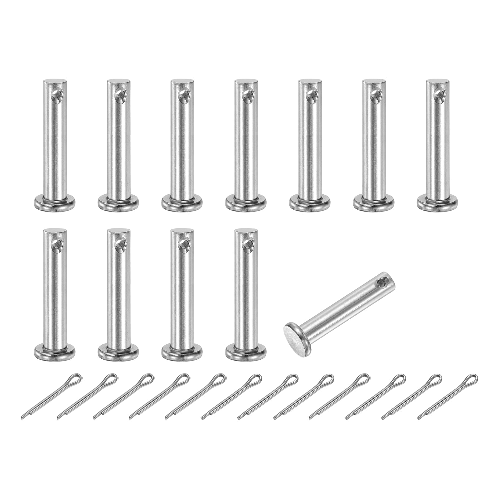 sourcing map 12Pcs M6x30mm Clevis Pins, 304 Stainless Steel Single Hole Flat Head Clevis Pin Hairpin Location Pin with Cotter Pins for Trailer Latch Mechanics Repair Furniture Installation
