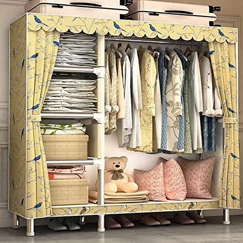 OGMOYT Portable Wardrobe Cloth Wardrobe Wardrobe Bedroom Fabric Simple Steel Tube Bold Reinforced Thickened All Steel Frame Combination Home Fabric Storage,a Portable Cloth Hanger (A 125X45X170cm)