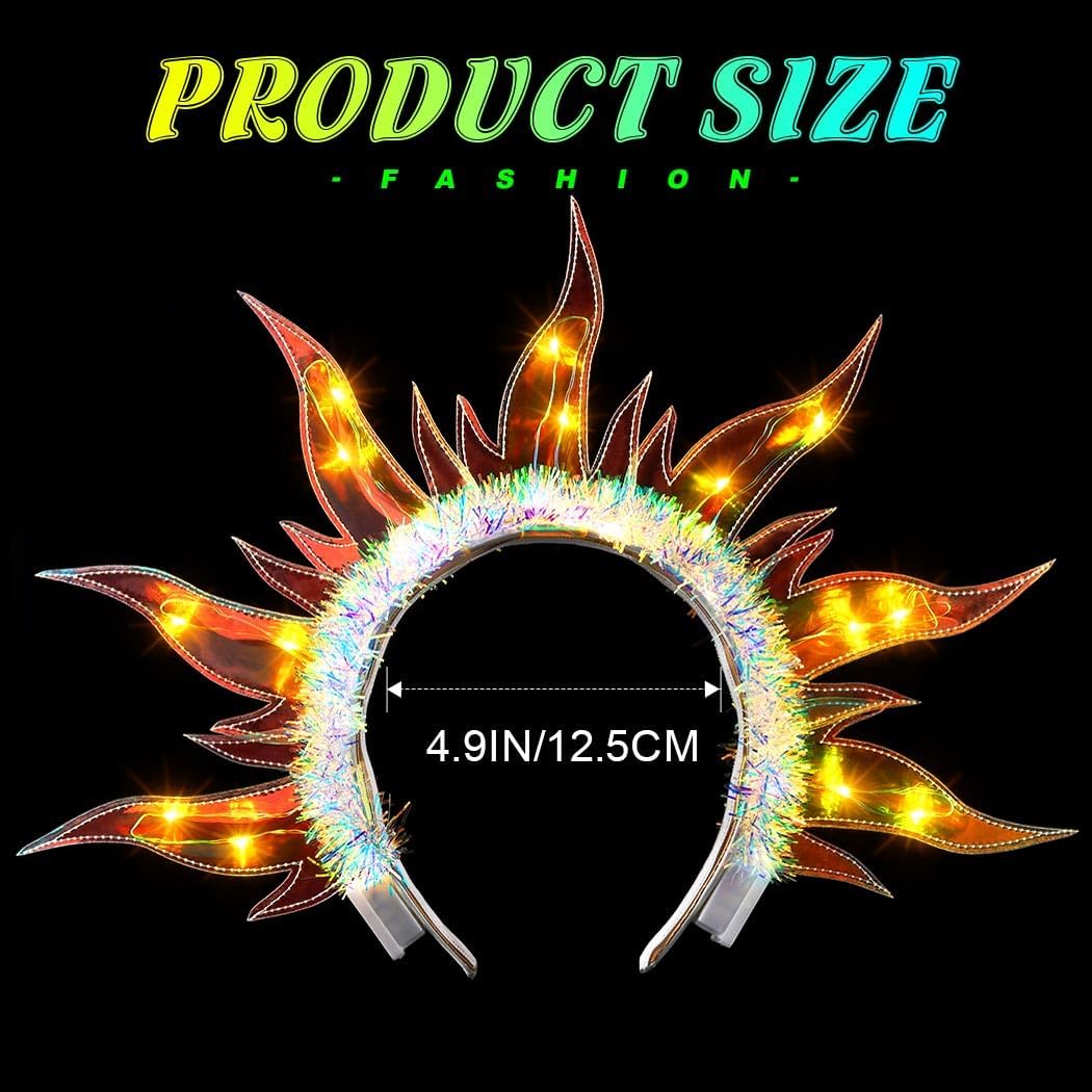 JEAIRTS Light Up Fire Headband Glow Flame Crown Headpiece Led Sun Goddess Hair Accessories for Women - Image 4