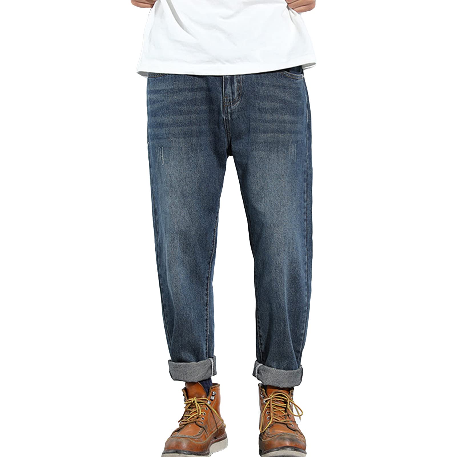 Men's Vintage Slim Fit Jeans Regular Fit Straight Leg Denim Pants Casual Classic Distressed Jean Trousers (Dark Blue,28)