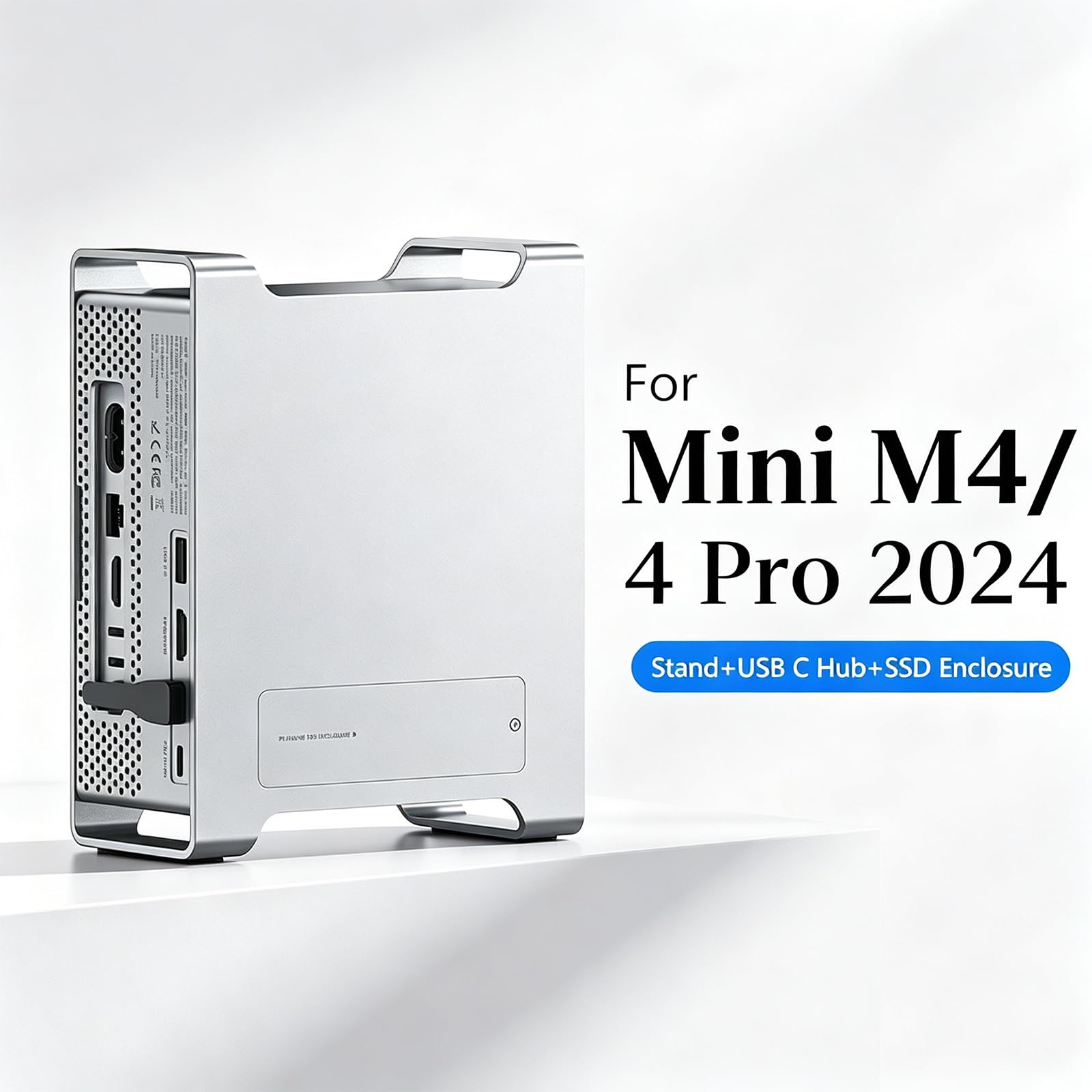 Base Supporto con Box SSD M2 NVMe, USB 3.2 10Gbps, SD TF 4.0, HDMI 4K 60Hz, Ricarica PD 100W, Stazione Multiporta per Mac Mini M4