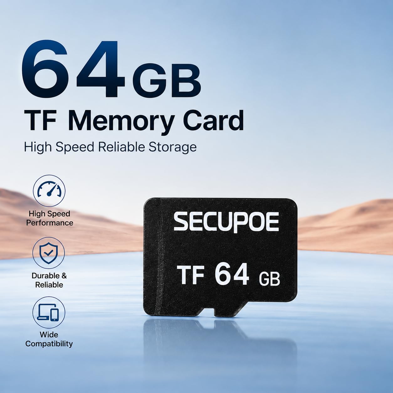 Lot de 2 cartes mémoire TF de 64 Go FAT32 Classe 10 haute vitesse de lecture/écriture 24h/24 et 7j/7 pour caméra de sécurité Dash Cam et plus encore
