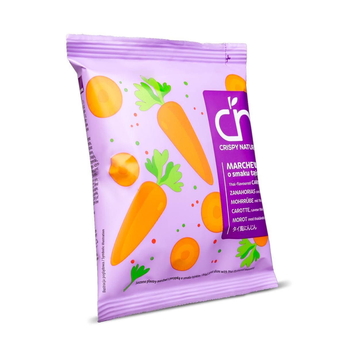 Crispy Natural Chips di Carota al Gusto Thailandese 24x18g Spuntino Naturale Senza Aggiunta di Zucchero Confezioni Pratiche