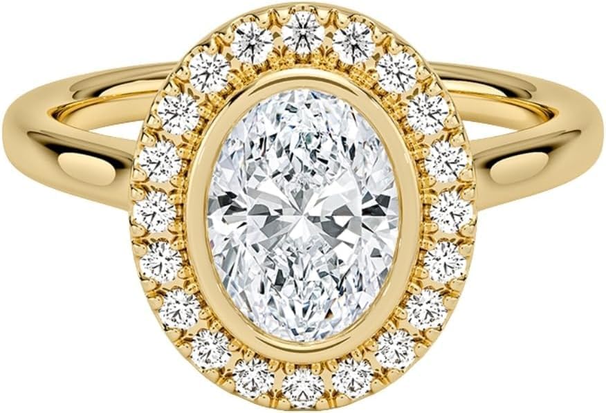 1-5 Ct Oval Moissanite Engagement Ring 10k 14k 18k Rose White Yellow Gold & 925 Sterling Silver Bezel Halo Engagement Anniversary Rings Valentine gift for Women