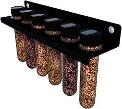 Porta Tempero Condimentos Suporte de Parede Aço Cozinha Com 6 Tubetes (Preto)