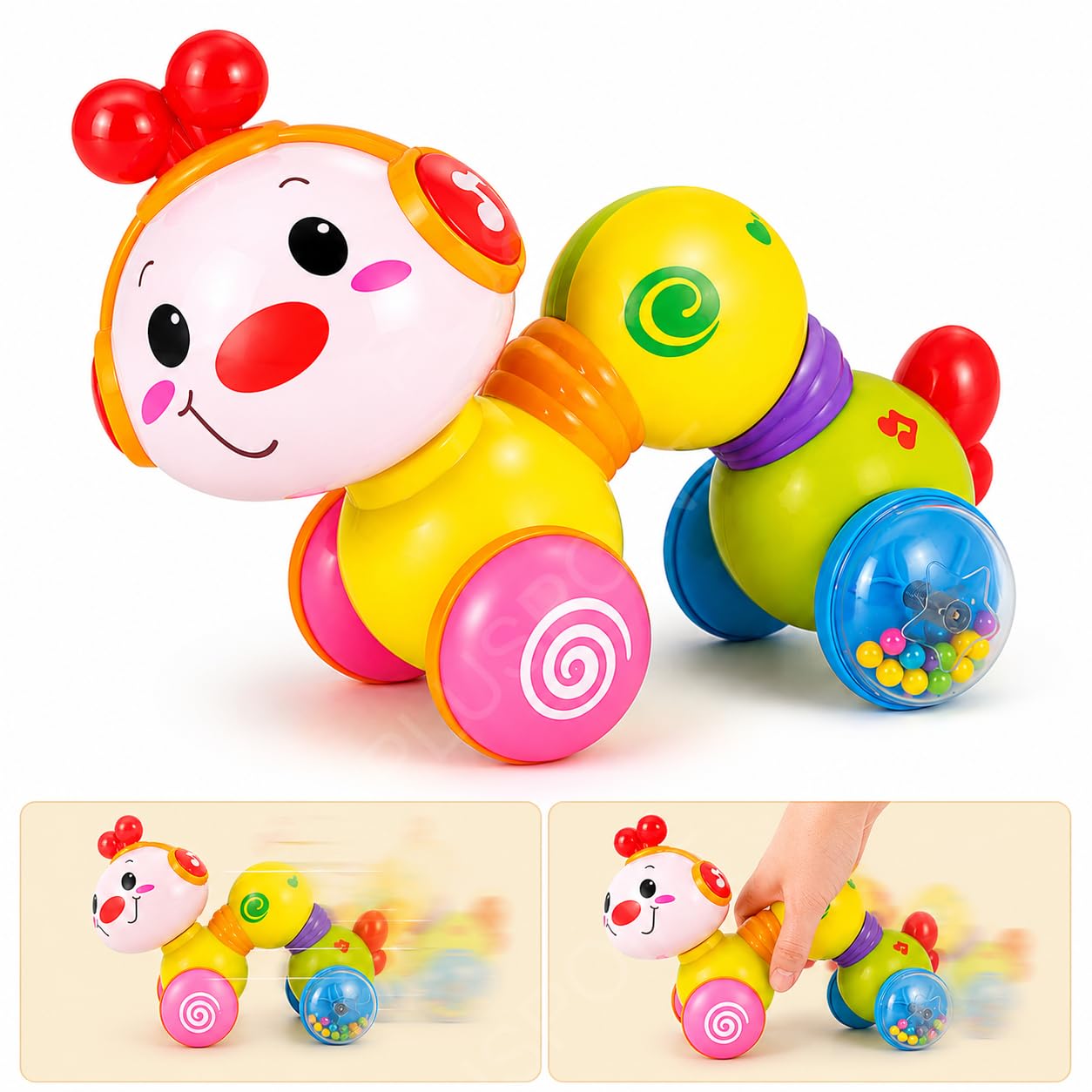 Pluspoint Caterpillar Press & Go Toy Musical,Baby Toys 6 To 12 Months, Light Up Head Inchworm Infant Toys, Baby Crawling & Educational Toys For 1 Year Old Boys & Girls (Caterpillar) - Multicolor-image-10