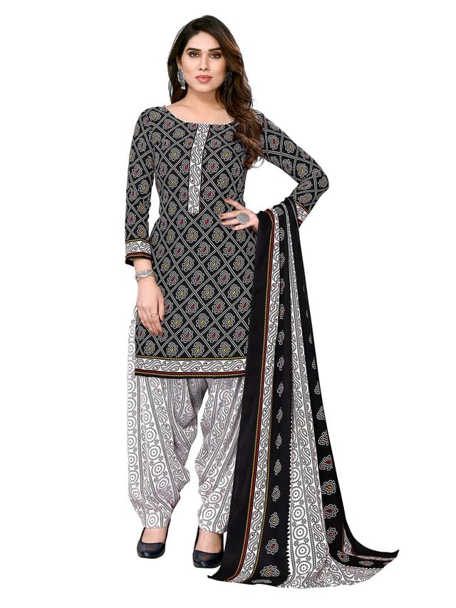 Satrani Women's Printed Poly Cotton Unstitched Dress Material (1215D1485N_Black4)