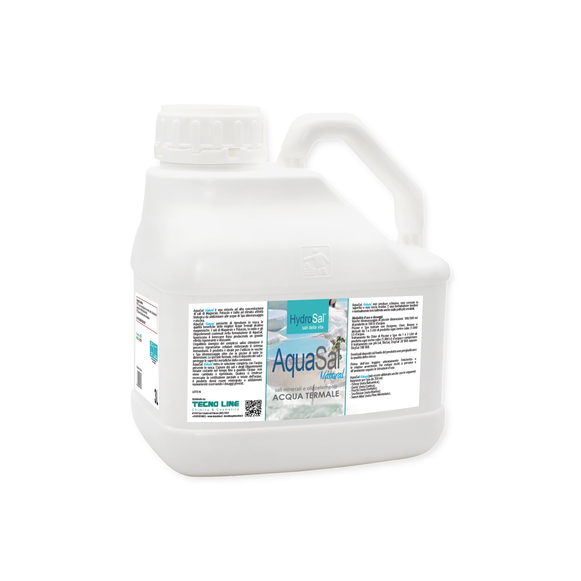 HydroSal Set AquaSal Natural 3 Lt+Parfum Sea Breeze Spa 250 ml+Doseur, Mélange à Haute Concentration de Sels de Magnésium, Potassium et Iode Associé à la Parfum pour Spa Hydromassage/Piscine
