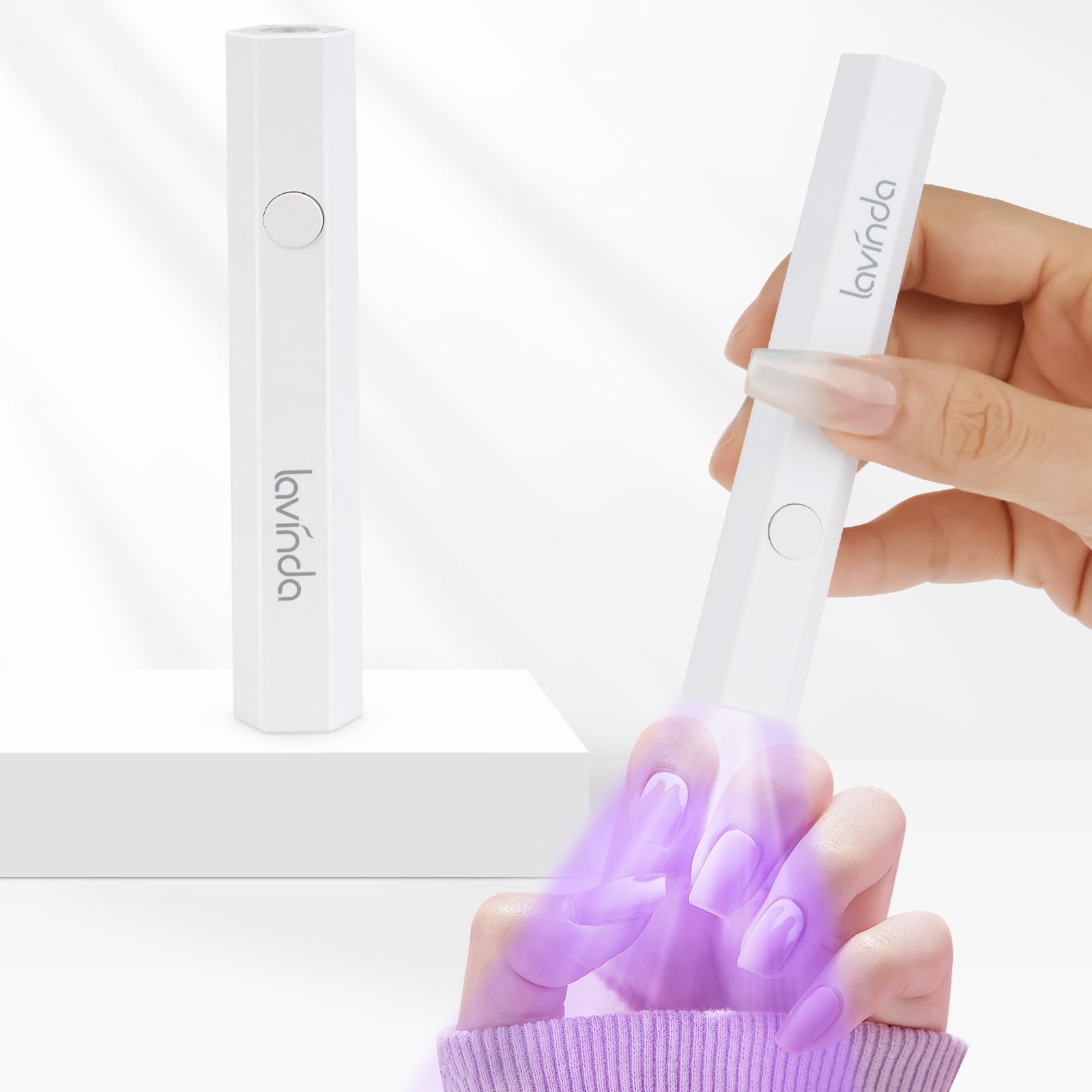 Lavinda Handheld UV Light for Gel Nails, Mini Nail Lamp, Portable Cordless Rechargeable UV Led Nail Lamp Nail Dryer for Fast Curing Gel Polish USB Flashlight for Home DIY Manicure