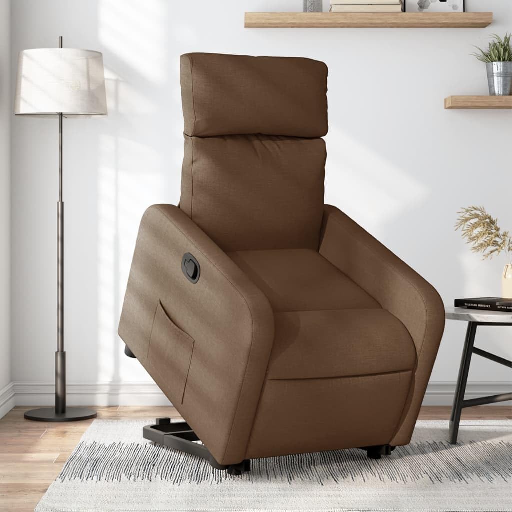 Fotel relaksacyjny z funkcją wspomagania wstawania, brązowy, tapicerka, ergonomiczna regulacja, z podnóżkiem i podłokietnikiem, do salonu, sypialni, biura, relaksu podczas czytania i