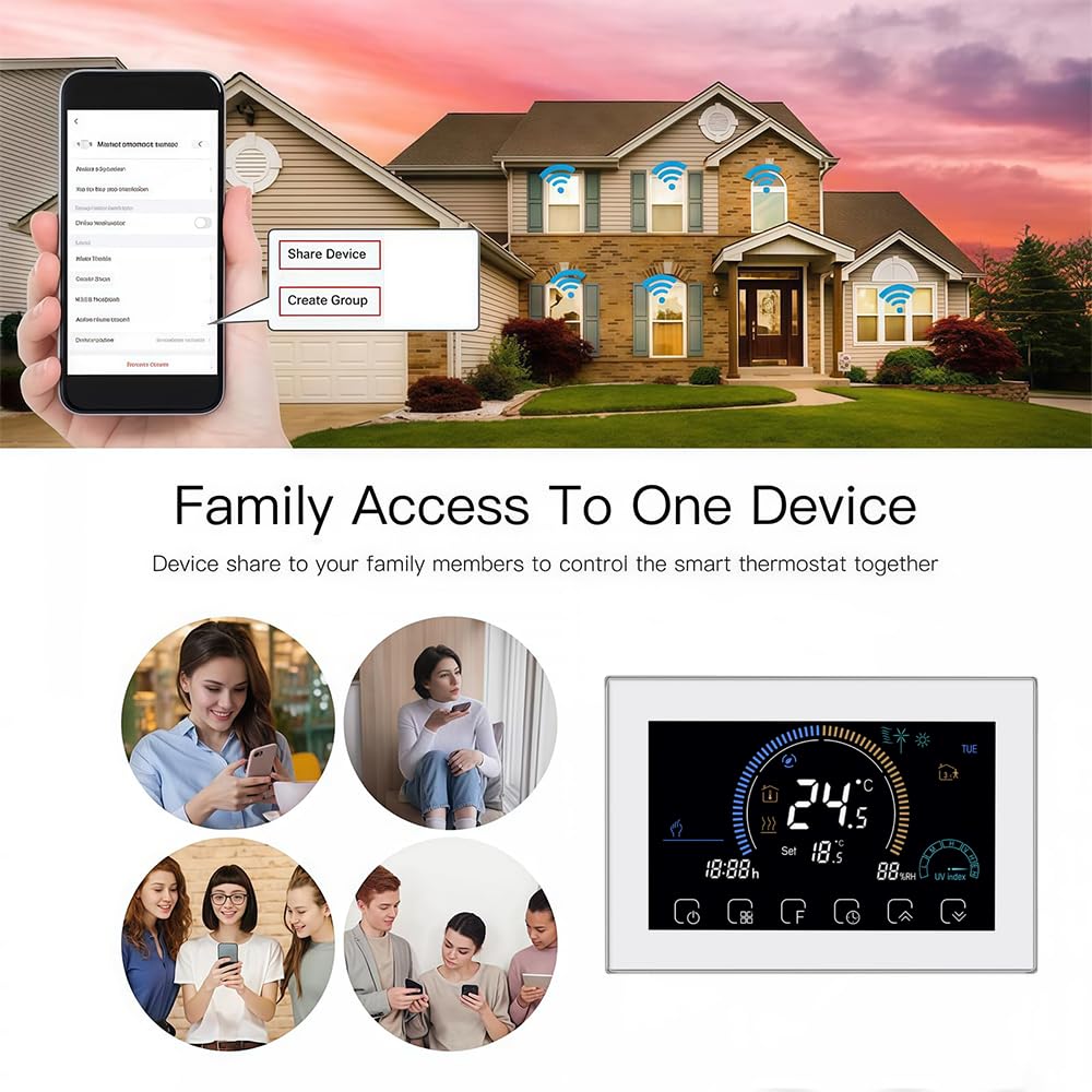 Wi-Fi Termostato - Serie 8000 Termostato Digitales programables Apto para calefacción por Caldera - Control Remoto Desde Teléfono Móvil Compatible con Alexa,Google Home,IFTTT