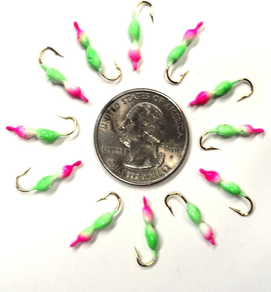 Jon's Ice Jigs - Ant Style - 12 Pack - Size 10 Hook - Glow/Green/Pink Color - #JIJ151