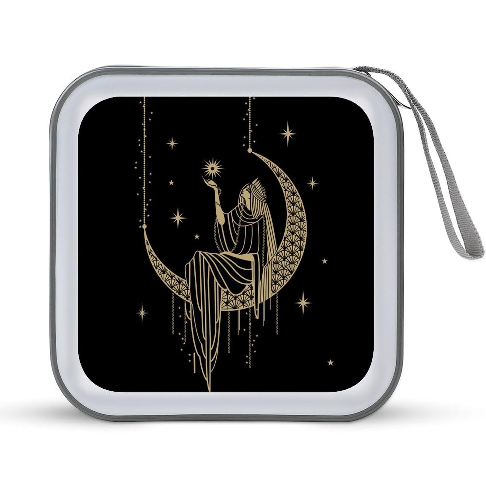 PUYWTIY DVD Case Dustproof CD Storage Organizer Binder 40 Capacity Disc Wallet Sacral Night Girl on Moon Hard Plastic CD Holder for Car Home Office
