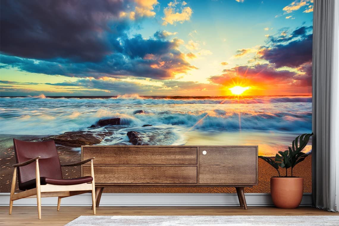 DECOR PRODUCTION PVC Vinyl Sunrise Wallpaper/Posters for Living Room, Kids Room,Hall,Office Decor(Self Adhesive 3x4 Feet, Model No. pt15)